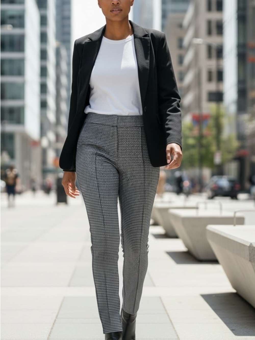 Slim Houndstooth Skinny Pants - Black/White
